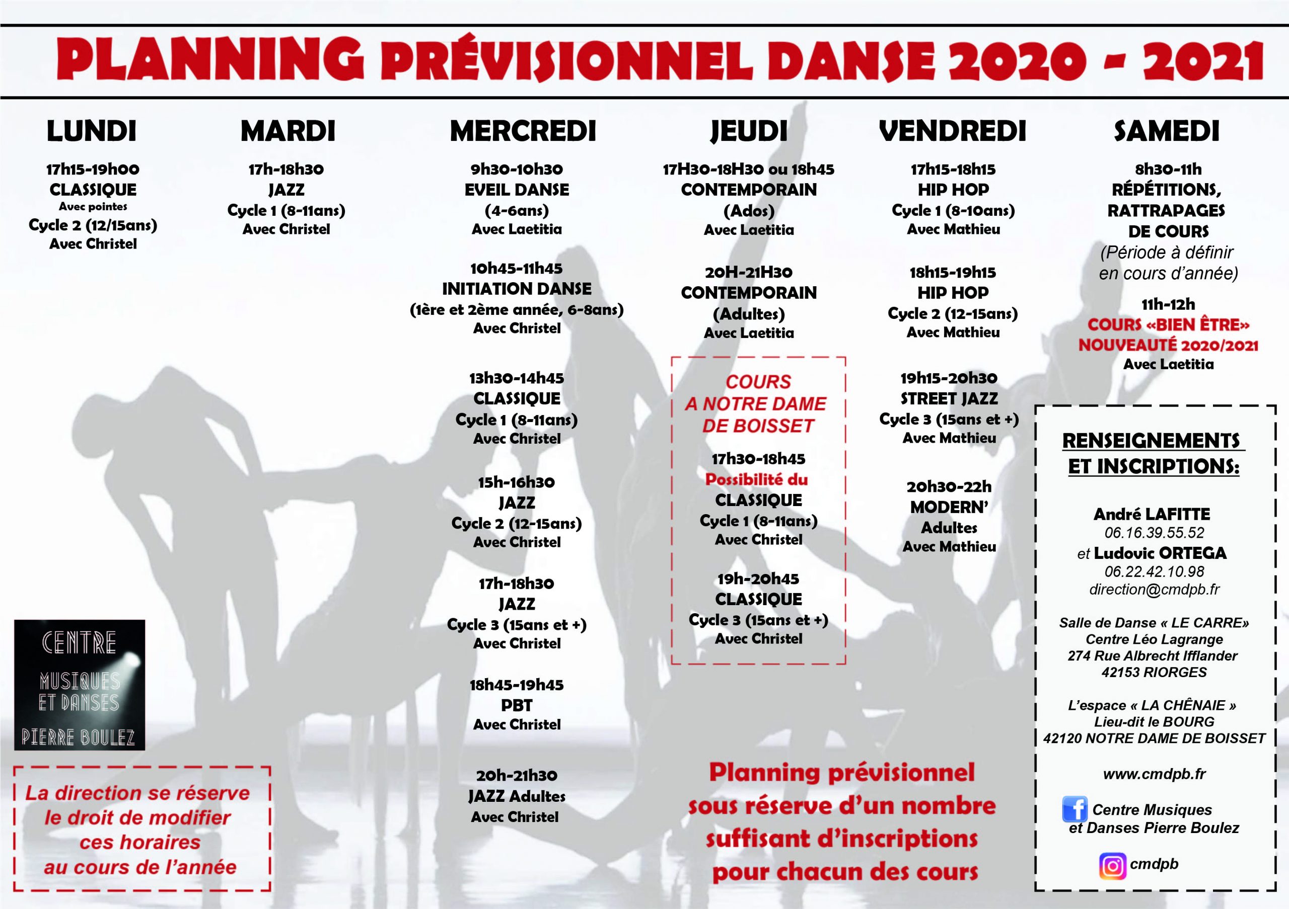 Planning DANSE 2020 / 2021  Centre Musiques et Danses Pierre Boulez